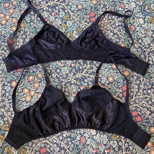 FORTNITE LINGERIE bundle of 2 black soft longline bras 30D - satin, lace, mesh